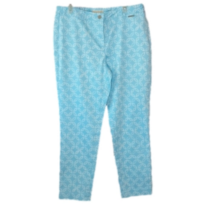 Michael Kors Light Blue and White Medallion Print Ankle Trousers Pixie Pants 14